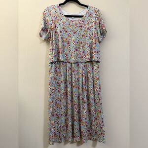 J. Jill Floral Short Sleeve Dress in Blue Multicolor -‎ S